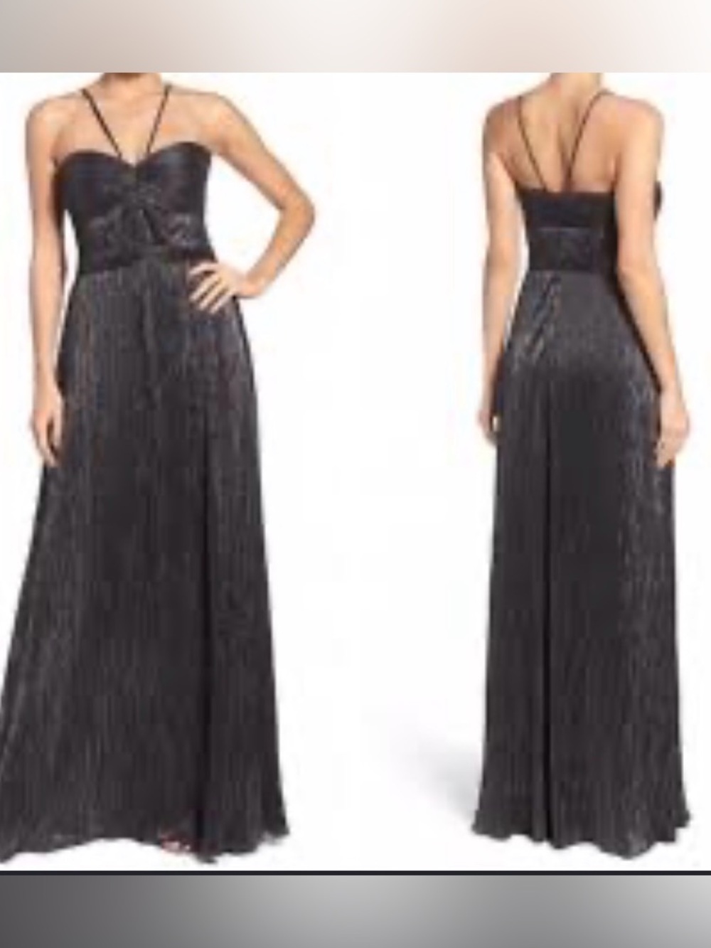 Laundry By Shelli Segal Black Pleated Maxi Gown with Double Straps
